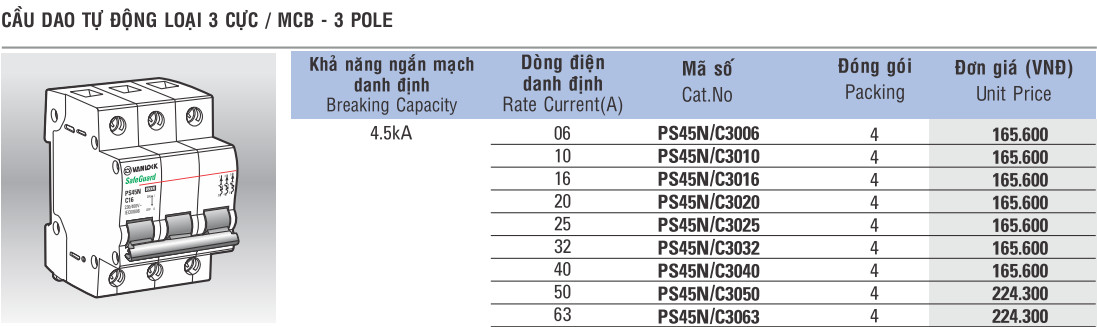 Thông số PS45N 3P